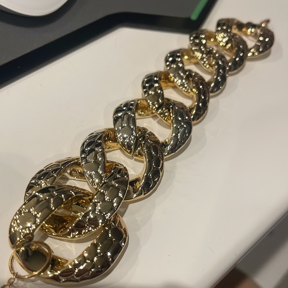 Big Flat Link Chain Metallic Gold Reptile Leopard Flexible Necklace Silver - Picture 12 of 15